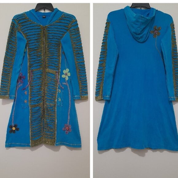 Made in Nepal Size S Boho Floral Long Sleeve Long Zip Up Jacket with Poc… - Picture 1 of 10